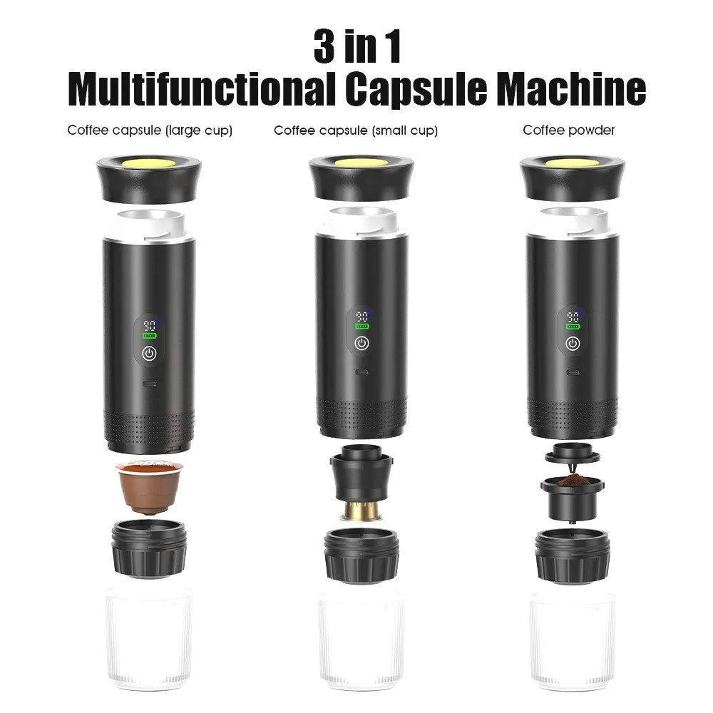 Portable electric capsule coffee machine with LCD display for car travel use