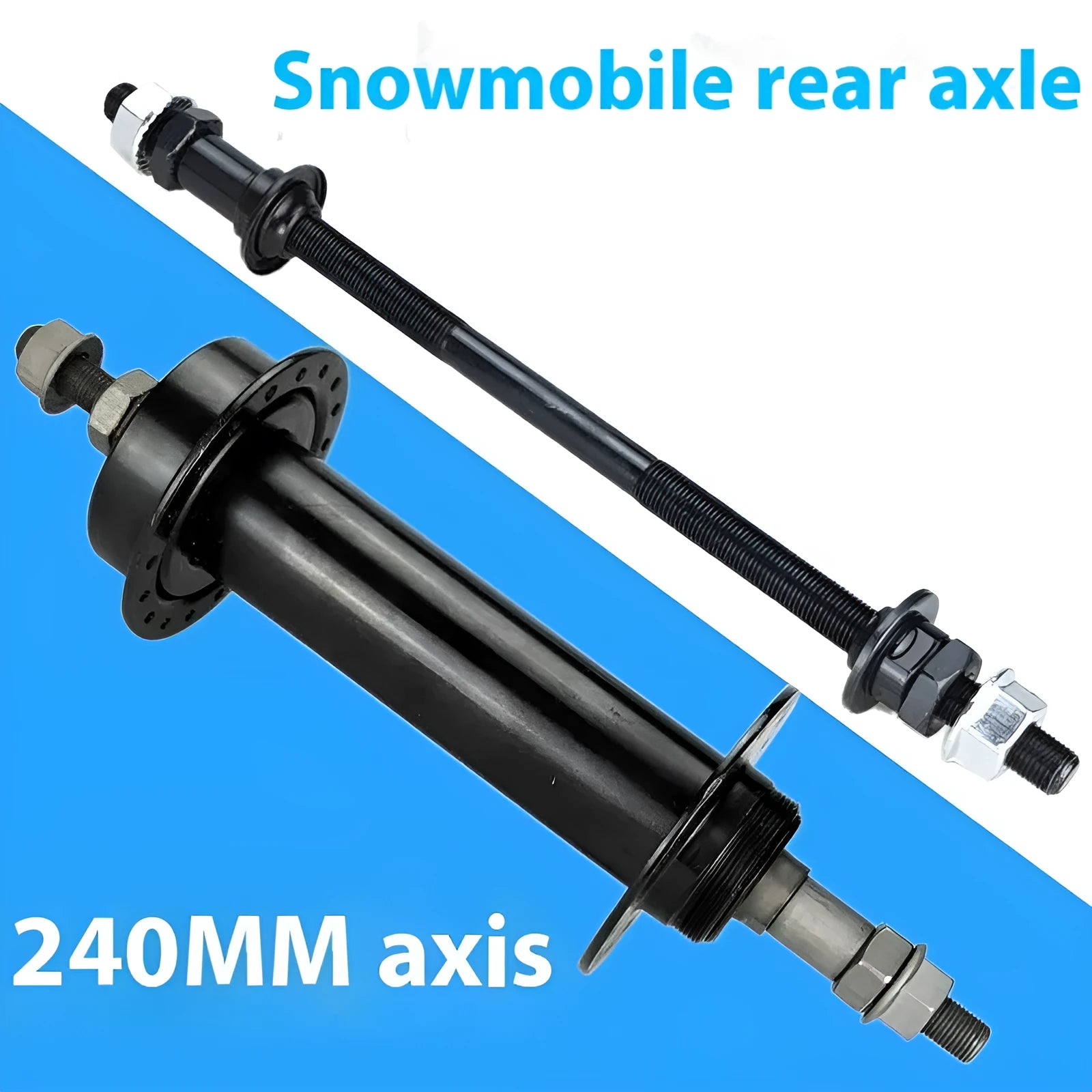 Black 240mm rear solid beam axle kit with two bearings for mountain bike or snowmobile