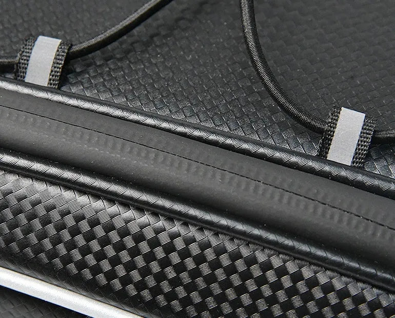 Waterproof black PU leather bicycle pannier bag mounted on a bike rear rack.