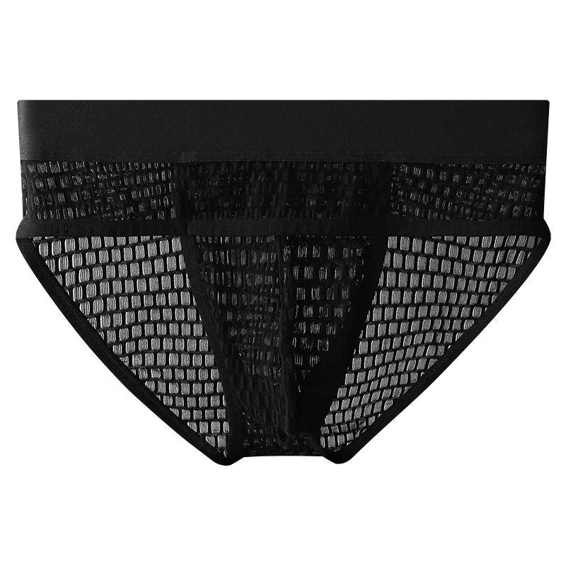 Men's mid-rise briefs in white colour showing U-pouch construction and mid-waist design