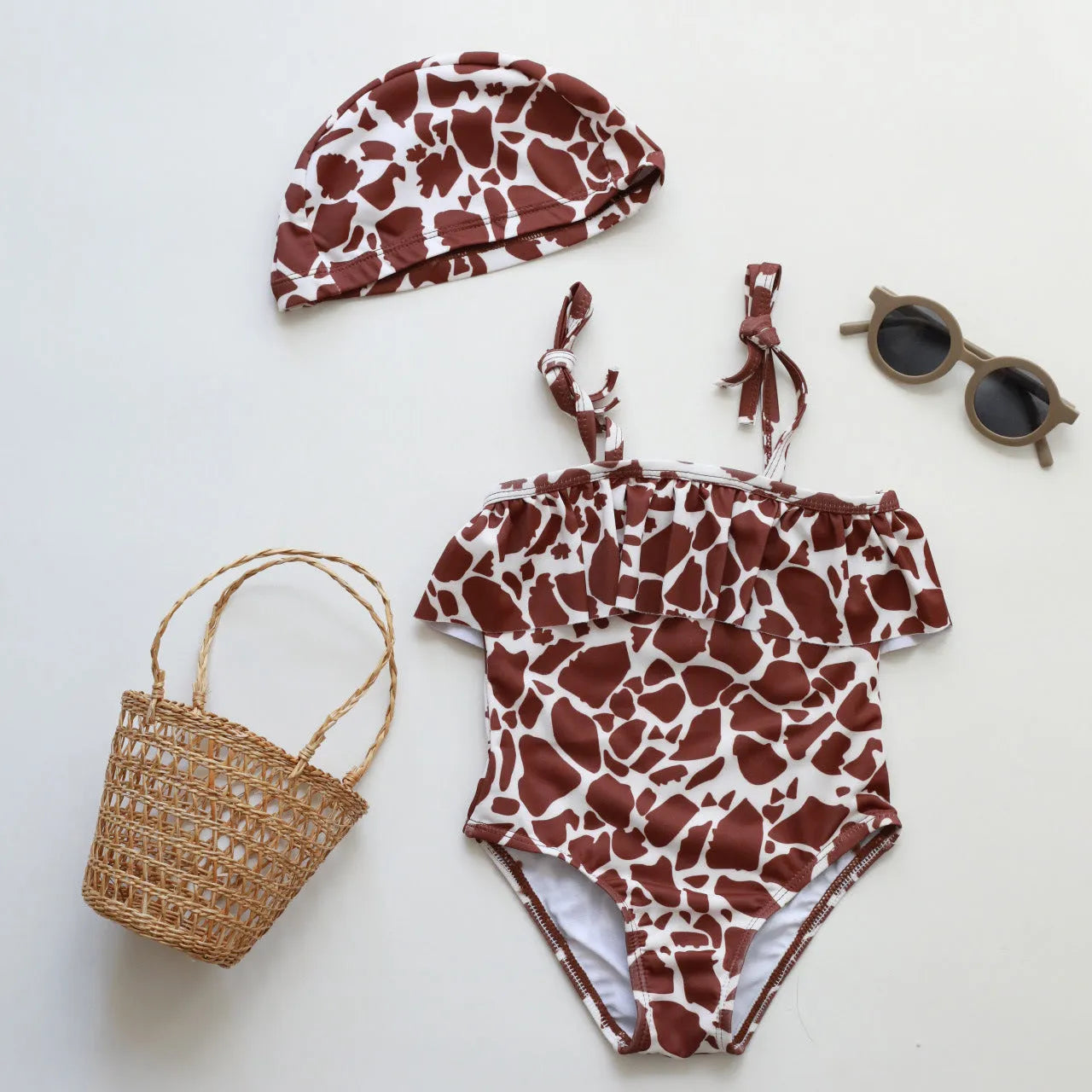 Girls' high elasticity one piece swimsuit in floral print with quick-drying polyester fabric