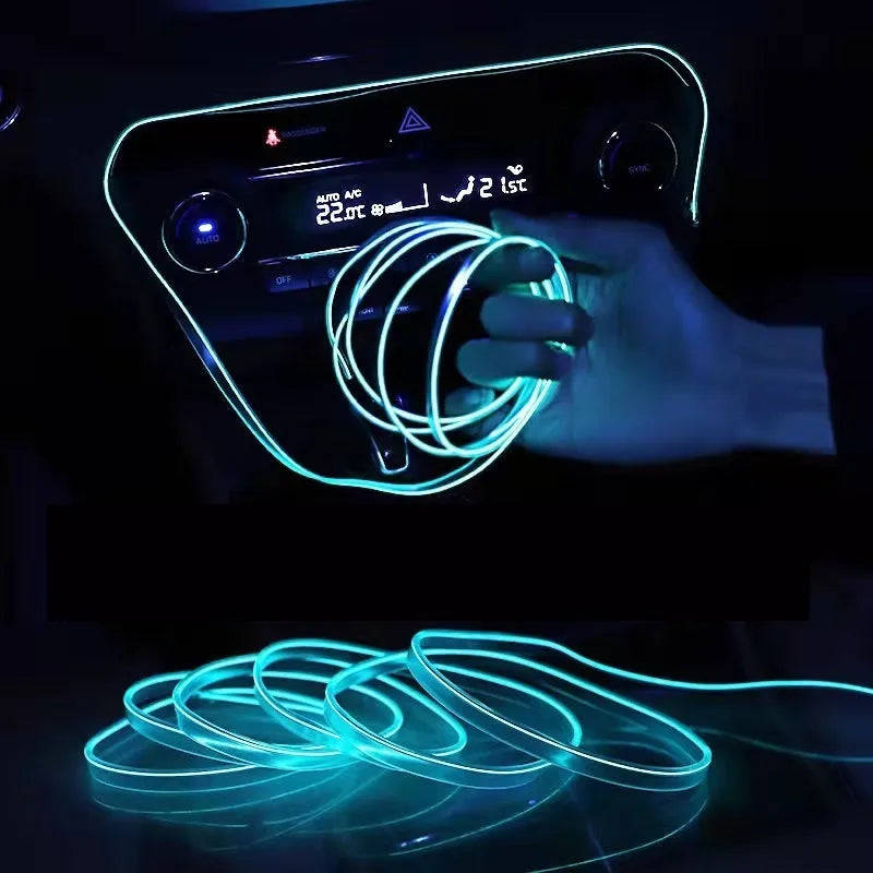 Six metre long USB-powered LED light strip for car interior ambient lighting in multiple colours.