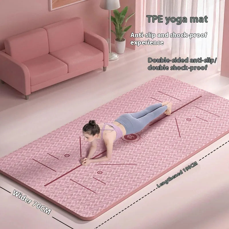 TPE fitness training mat in mint green with alignment guide lines, shown rolled out at 190cm long