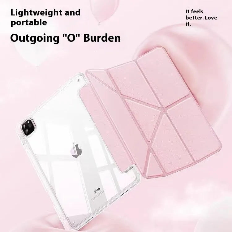 Transparent acrylic iPad case with a magnetic folding stand in light purple colour