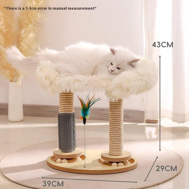 Solid wood cat scratch board toy with integrated rotating turntable in themed designs