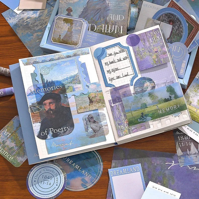 A6 creative journal gift box set with plaid notebook, decorative papers, cards, stickers, and artistic accessories