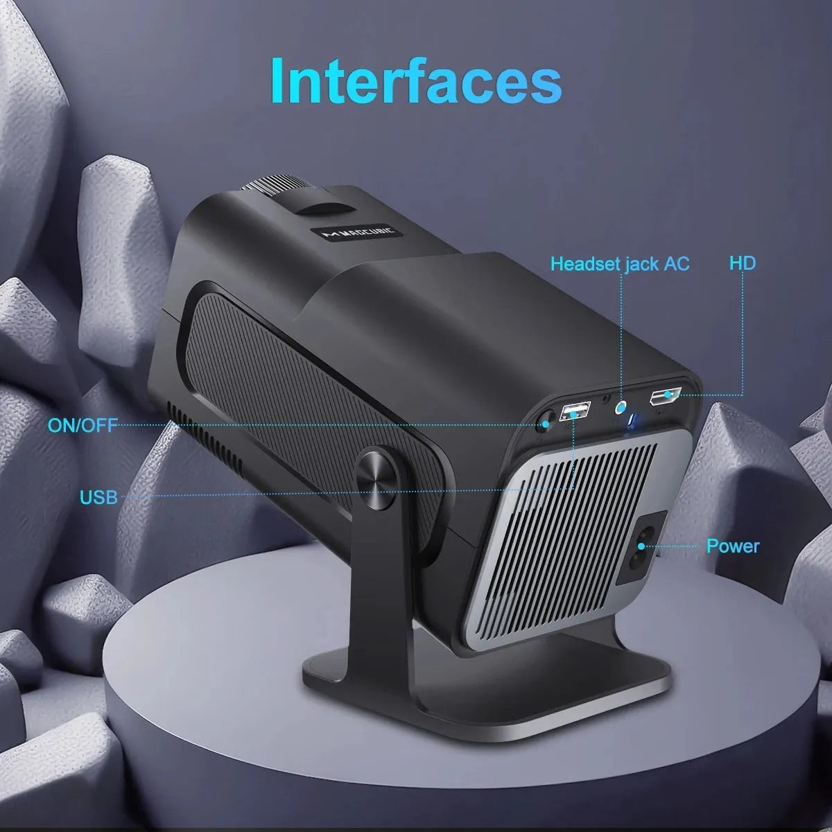 Small white 1080p Android projector with WiFi and 5G, 390 ANSI lumens