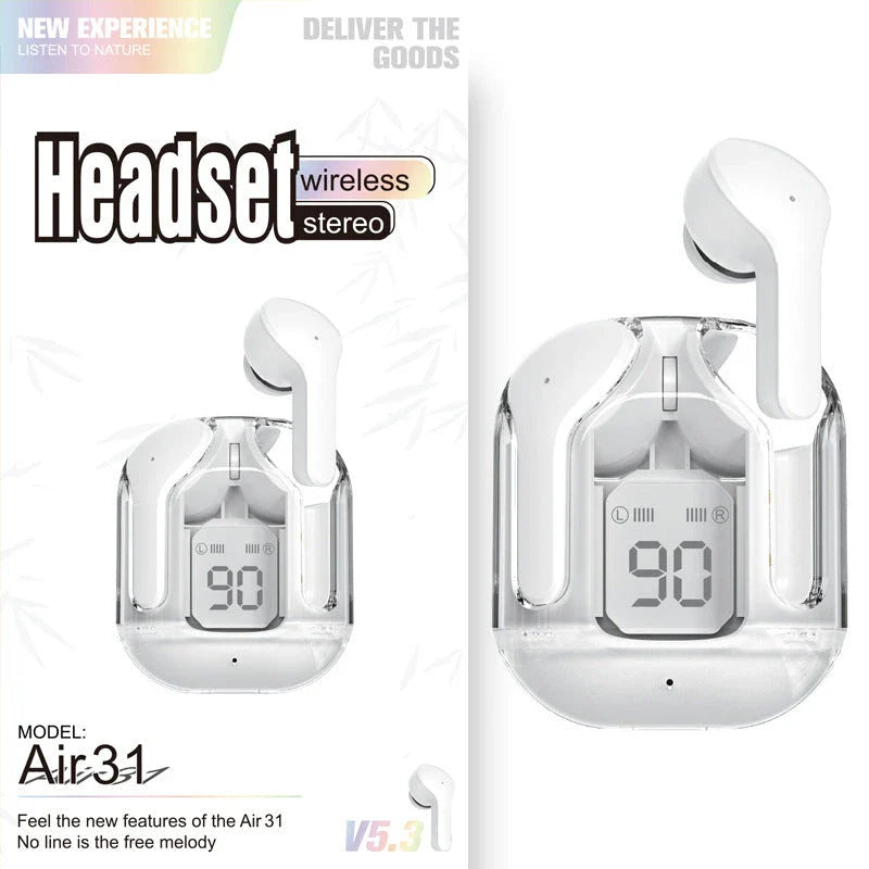 Wireless Bluetooth headset with digital display, noise cancellation, and various color options