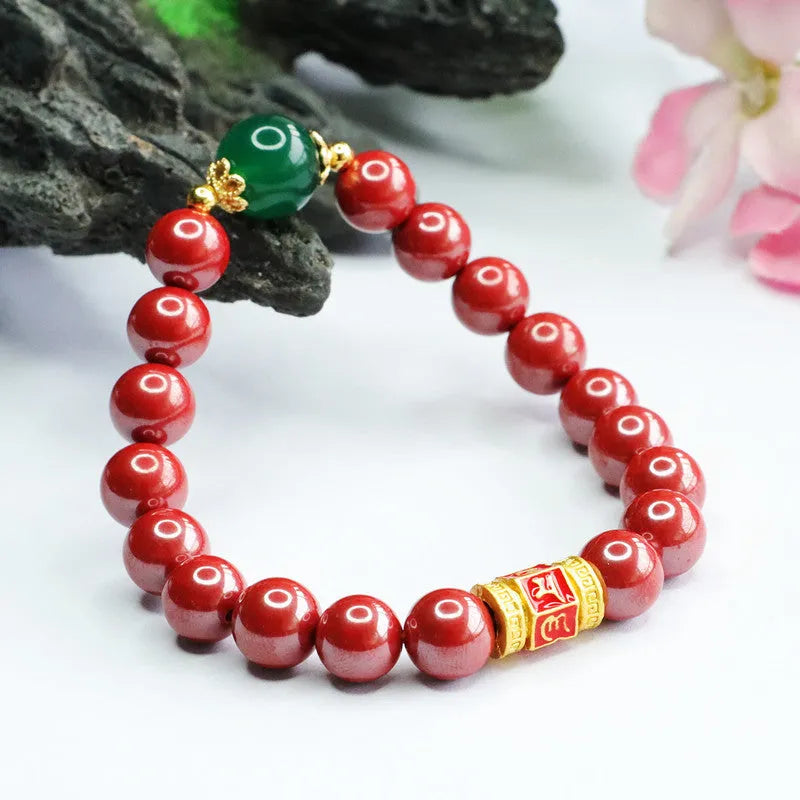 Cinnabar Emperor Sandstone Six Words Motto bracelet with electroplating finish and 8mm diameter