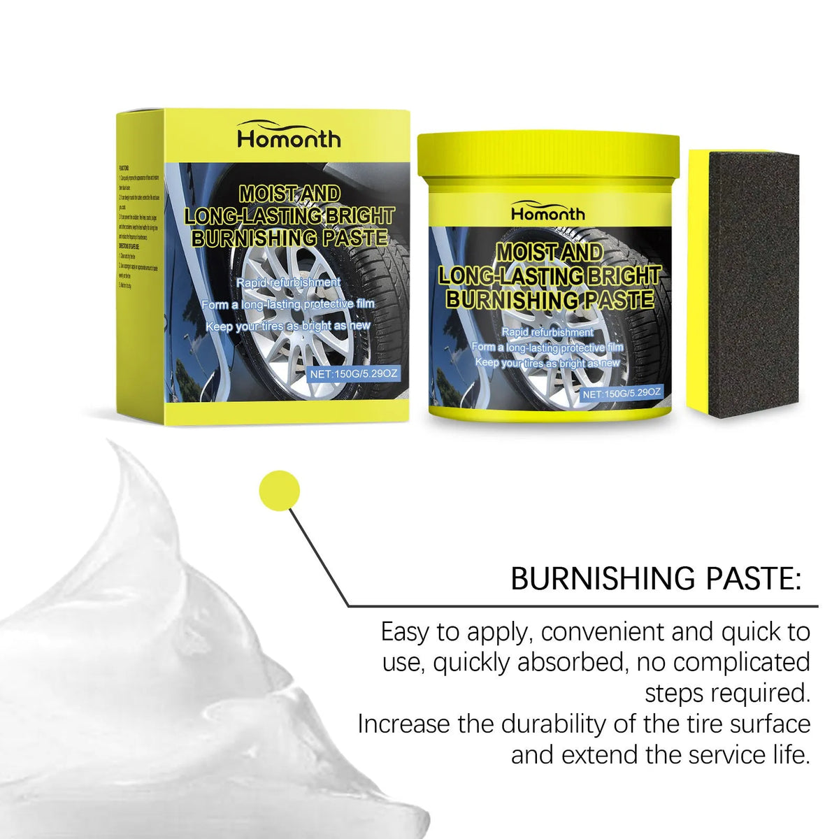 150g tyre maintenance coating paste tube with one sponge applicator for tyre wall blackening