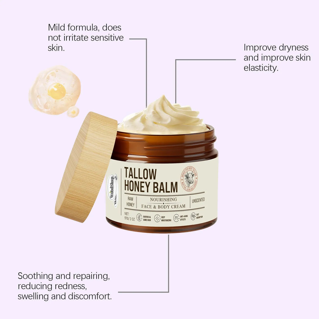 Tallow honey skin repair moisturising cream in 57g jar with natural ingredients
