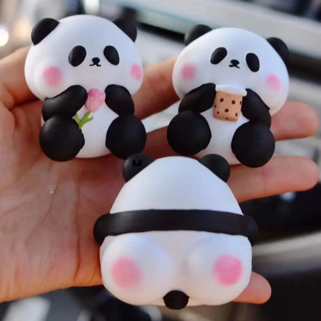 Cute panda car vent perfume decoration clip in milk tea, flower, or back panda style.