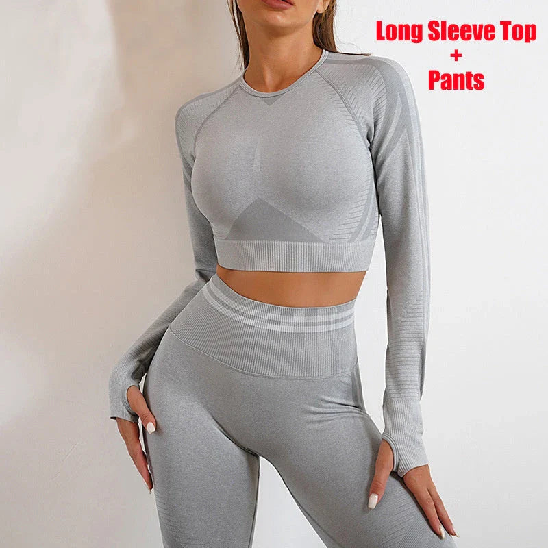 Premium seamless activewear collection featuring nylon tops, leggings, and suits in various colors