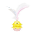 Pink interactive automatic cat feather toy with LED lights, chirping sound, and 360° rotation for indoor cats.