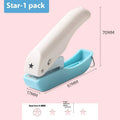 Small manual embossing punch machine for paper crafts showing Love, Star, and round pattern heads.