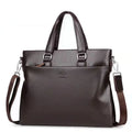 Men's black and brown PU leather shoulder messenger bag with splicing details