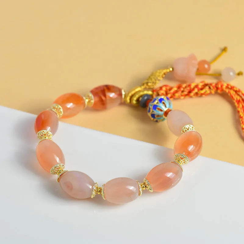 Jinsi Jade agate Tibetan bracelet with floral patterns in vintage ethnic style