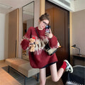 Loose and lazy style thickened sweater with gradient letter print, medium thickness, regular sleeves, one size, burgundy or coffee.