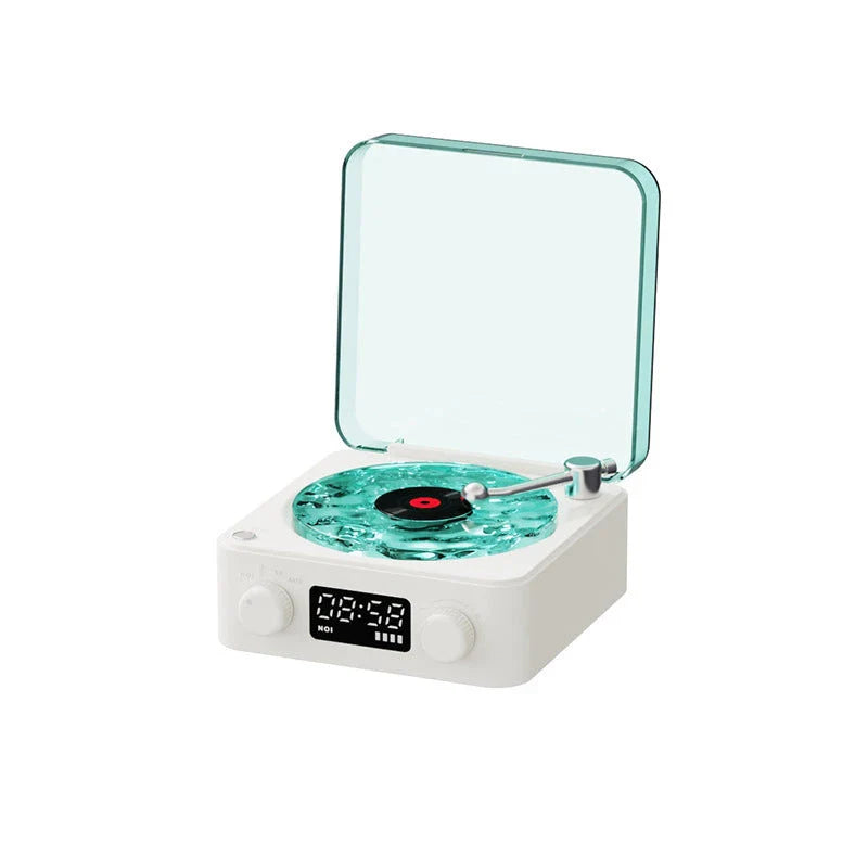 Retro Bluetooth Vinyl Record Player with Rotating Turntable, Nature Sounds, and RGB Lighting Effects