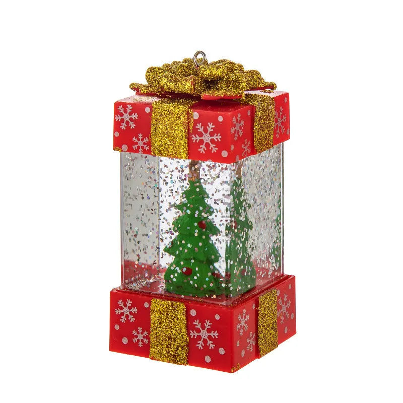 Christmas crystal ball gift box light in plastic, cartoon style, 5.5 x 5.5 x 11.5 cm, white snowman design