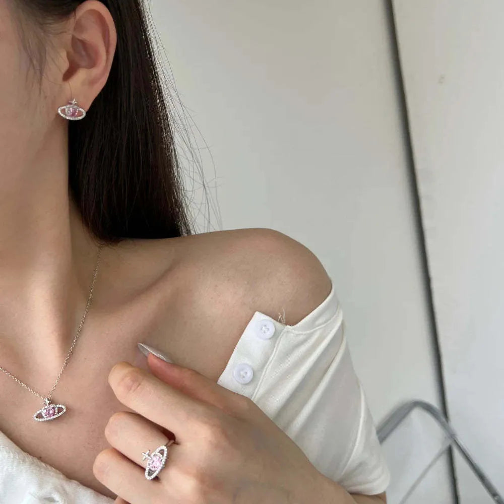 925 silver heart pendant necklace with pink zircon inlay on clavicle chain