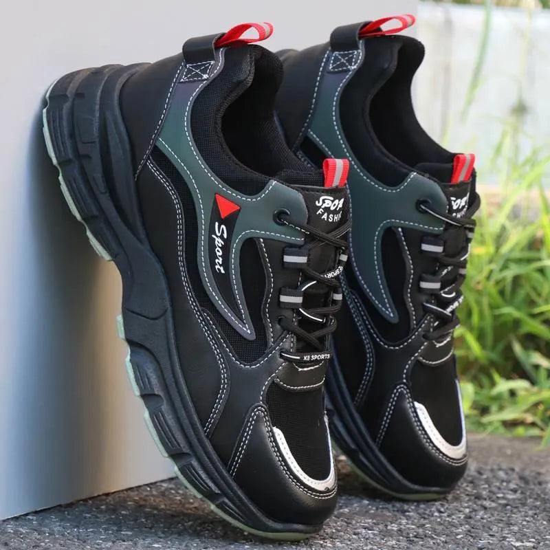 Men's waterproof casual sneaker with PU upper and leather stitching, high-mouth cut, multiple colour options