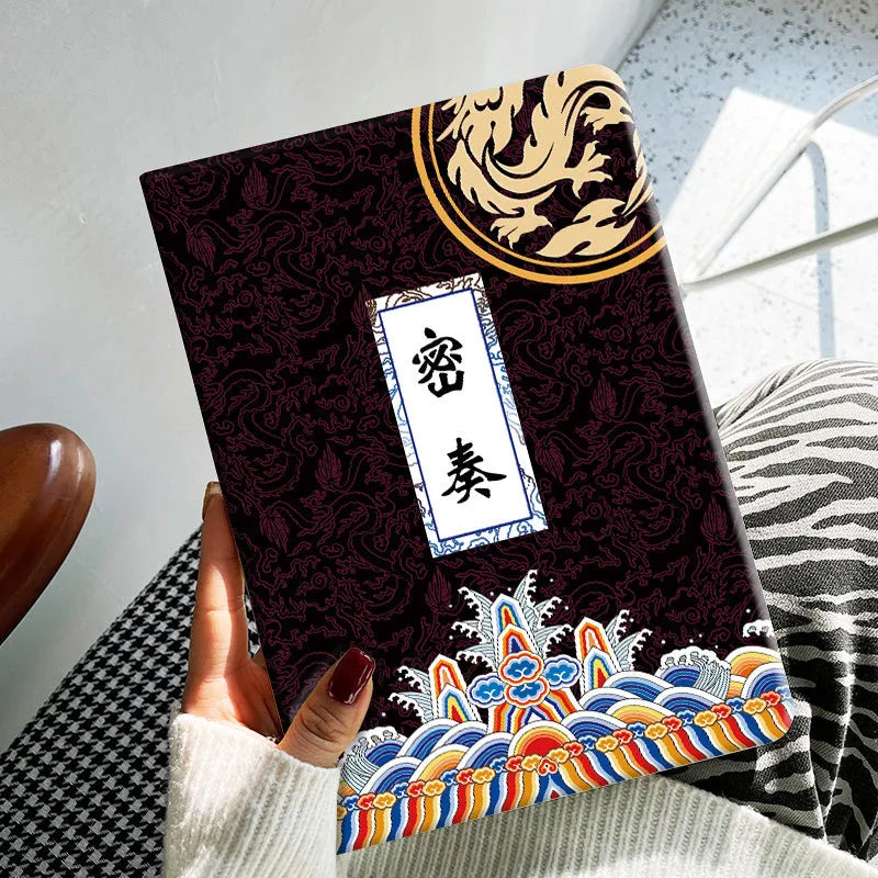Cartoon-style leather TPU protection case for an iPad tablet showing Elk design.