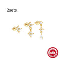 S925 sterling silver geometric zircon tassel earrings set in gold colour with three coordinated designs