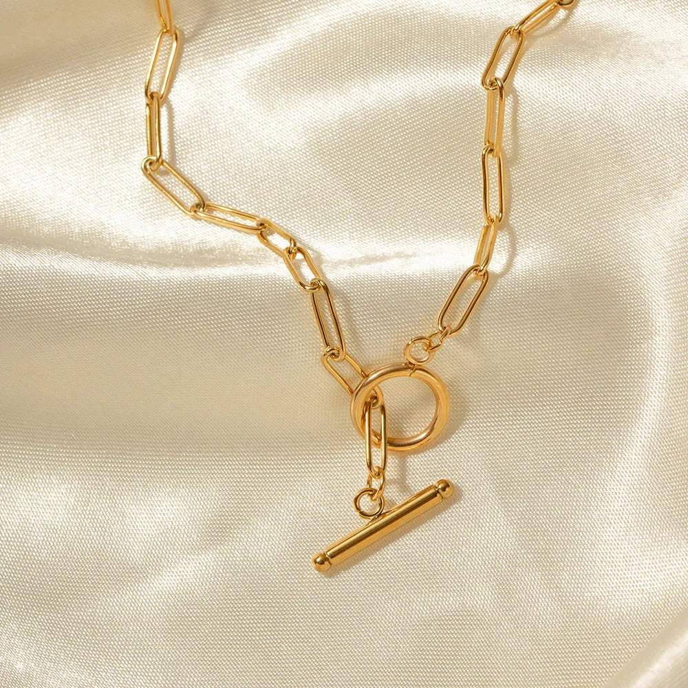 Stainless steel geometric necklace with electroplated finish in gold and silver colour options