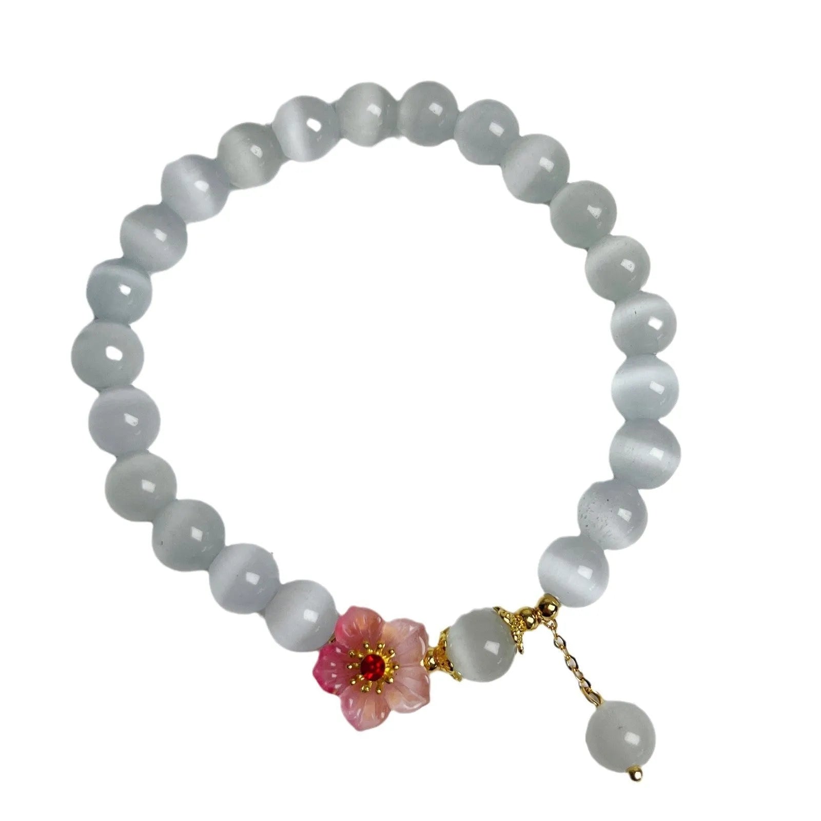 White opal flower beaded bracelet with Chinese style design using glass and coloured glaze materials