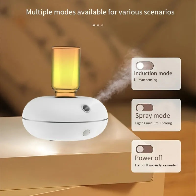White automatic sensor fragrance machine mini USB diffuser for home bathroom use on a shelf