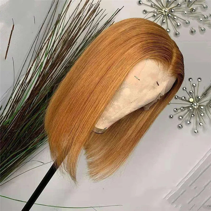 Golden real human hair 13x4 lace forehead wig with full hand-knitted cap and 360-degree headgear