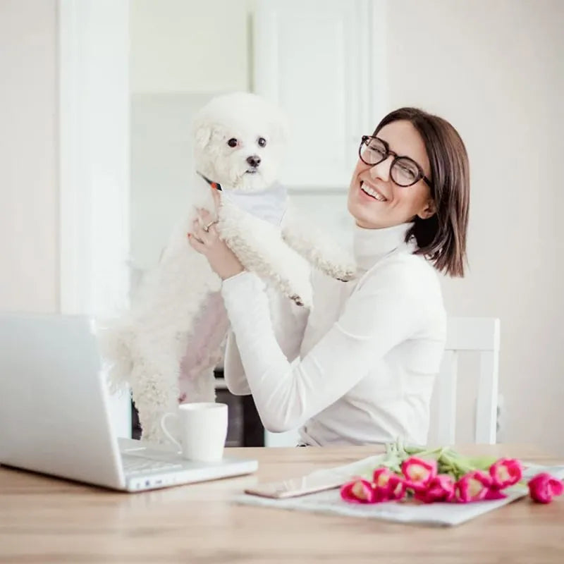 Blank white polyester dog bandana scarf laid flat, showing its triangular shape.
