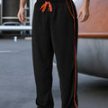 Men's loose sports jogging pants in black green with high waist and straight leg bamboo fibre fabric