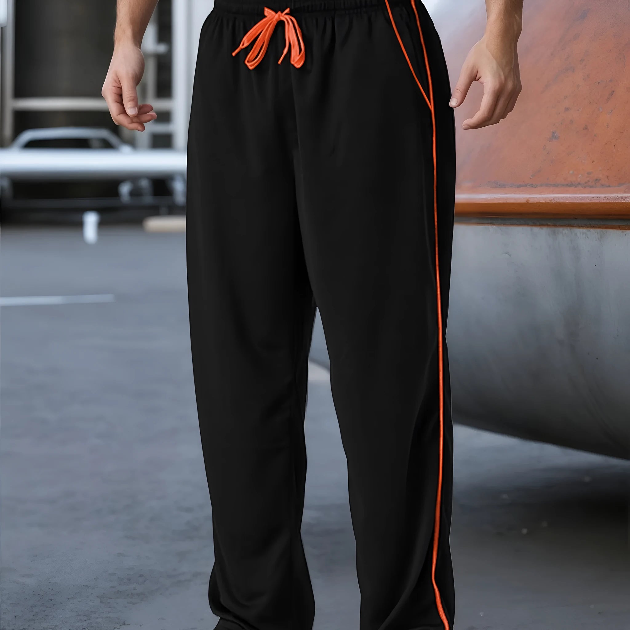 Men's loose sports jogging pants in black green with high waist and straight leg bamboo fibre fabric