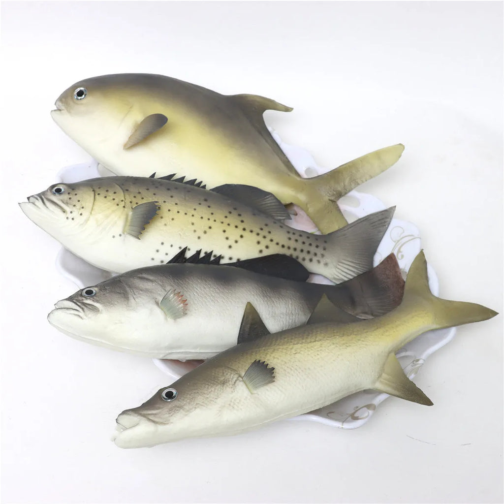 PU simulated fish ornament models in various colours including yellow-fin tuna and flower fish styles