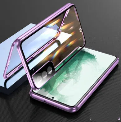 Snap On Magnet King glass mirror phone case for Samsung Galaxy S23 Ultra, metal frame, glass back, magnetic, black