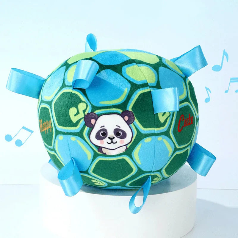 15cm plush dog ball with handle and bells in green, watermelon, or yellow colours