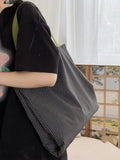 Canvas multi-layer tote shoulder bag showing light pink stripes pattern with 24cm shoulder strap