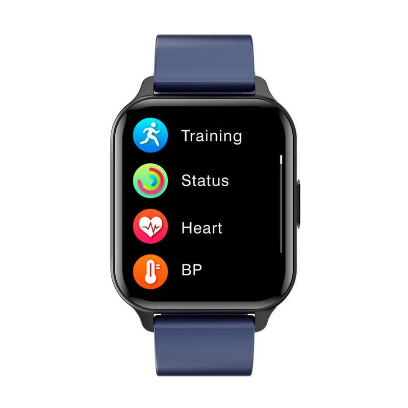 Smart watch with 1.7-inch screen, zinc alloy case, IP68 waterproof, and body temperature heart rate sleep monitoring.
