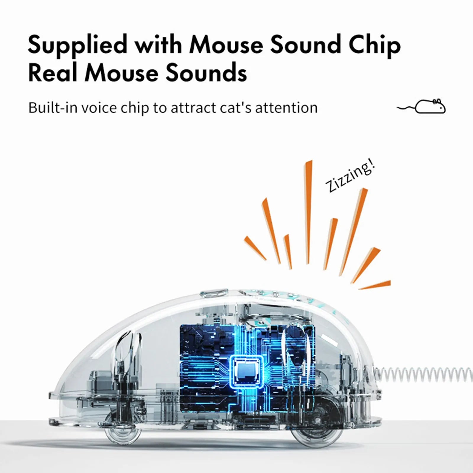 Blue electronic motion cat toy with moving mouse, sound box, and feather attachments for interactive play