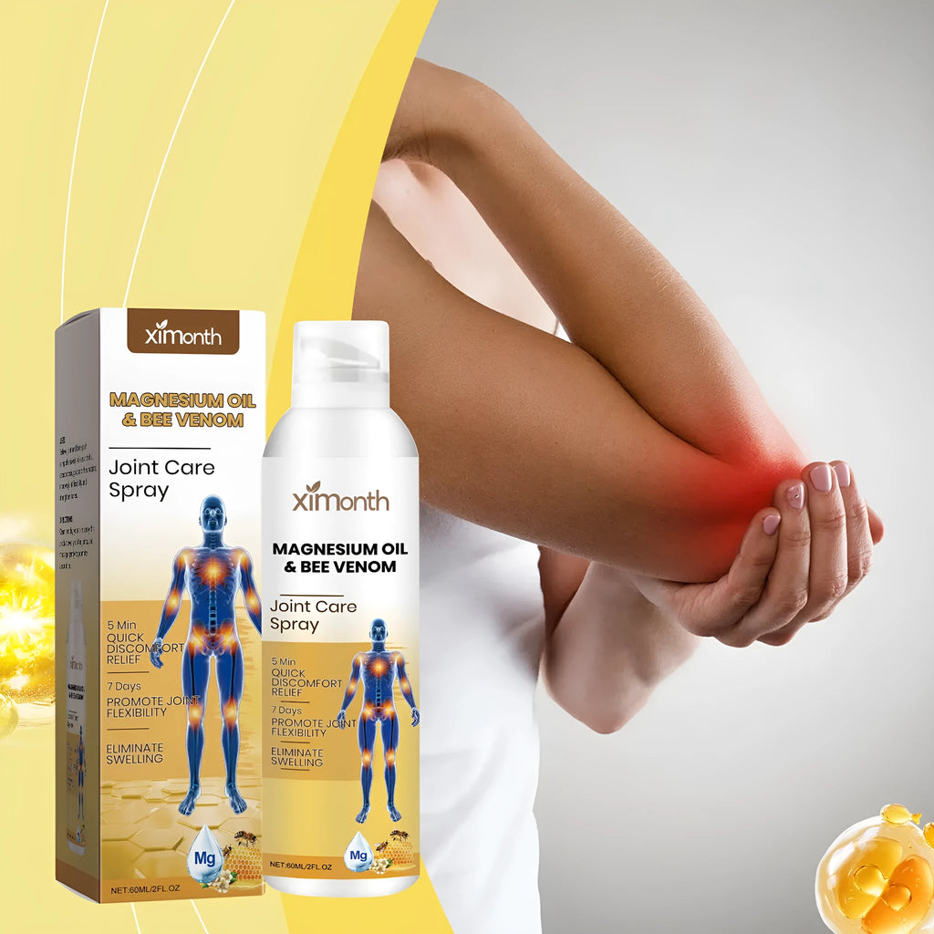 60ml bottle of Joint Care Spray with menthol, coconut oil and bee venom for topical application.
