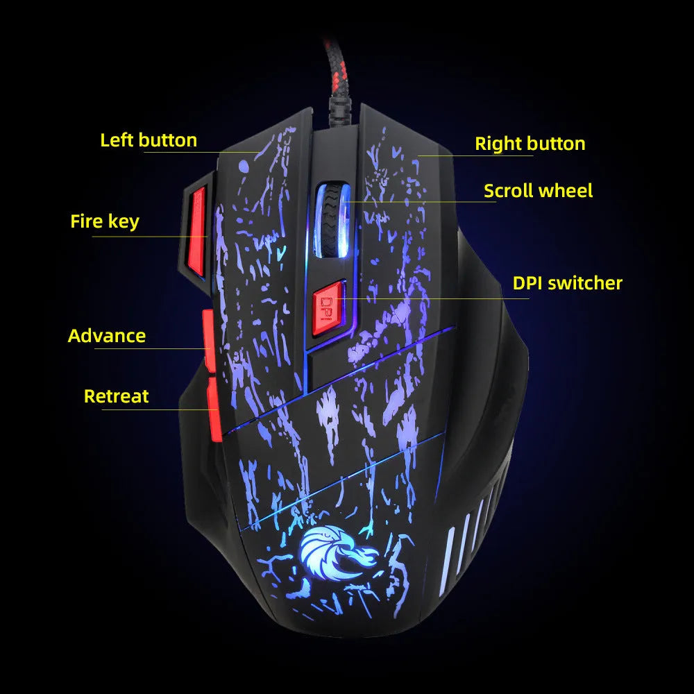 H300BK water crack luminous gaming mouse with wired USB connection on desktop