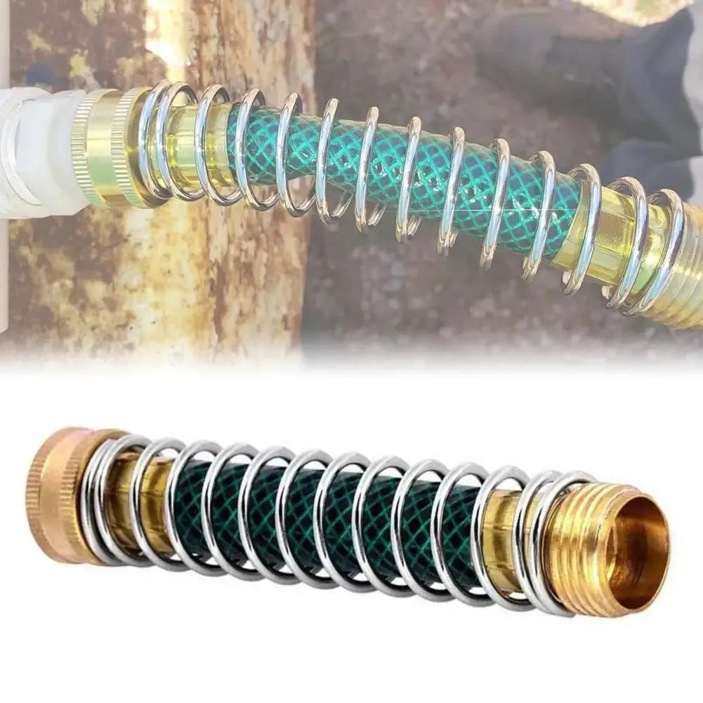 15cm brass spring hose connector for garden irrigation with anti-kink spiral mechanism