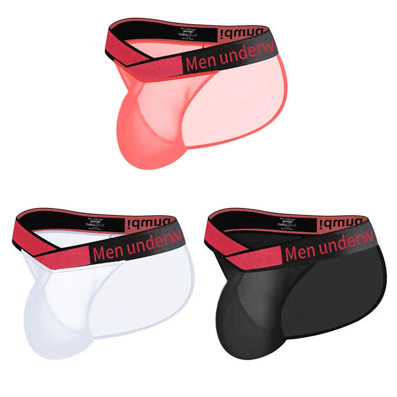 Men's transparent ice silk breathable underwear in nylon with large V gradient design and high fork cut