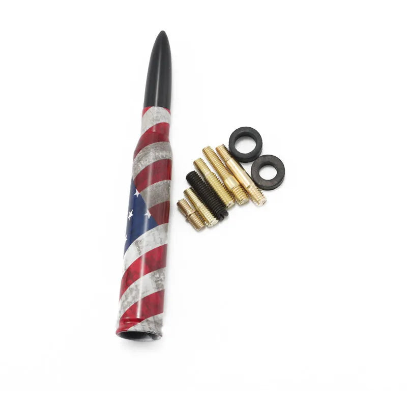 14cm bullet car antenna in black, camouflage green, and American flag finishes