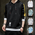 Men's casual printed loose long sleeve hooded top in polyester, letter pattern, sizes M-4XL