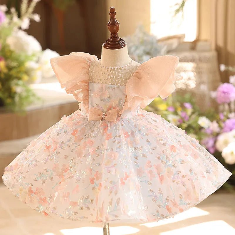 Children's polyester princess dress in floral colour for height 80-150cm for birthday parties