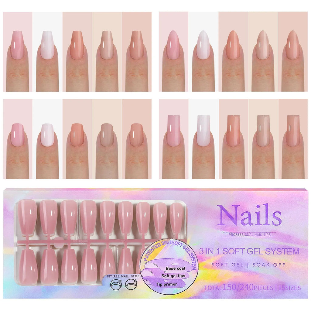 Box of nude-coloured seamless removable nail stickers for ladies, showing ultra-thin design.