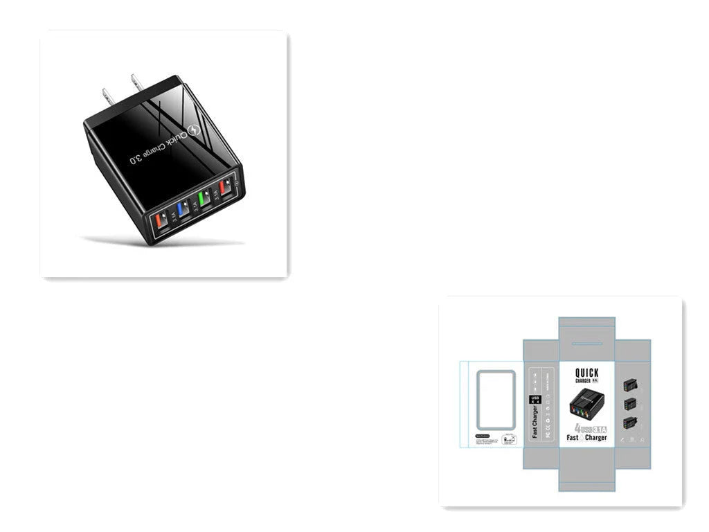 4-port USB wall charger with Quick Charge 3.0 technology for fast charging of smartphones and tablets